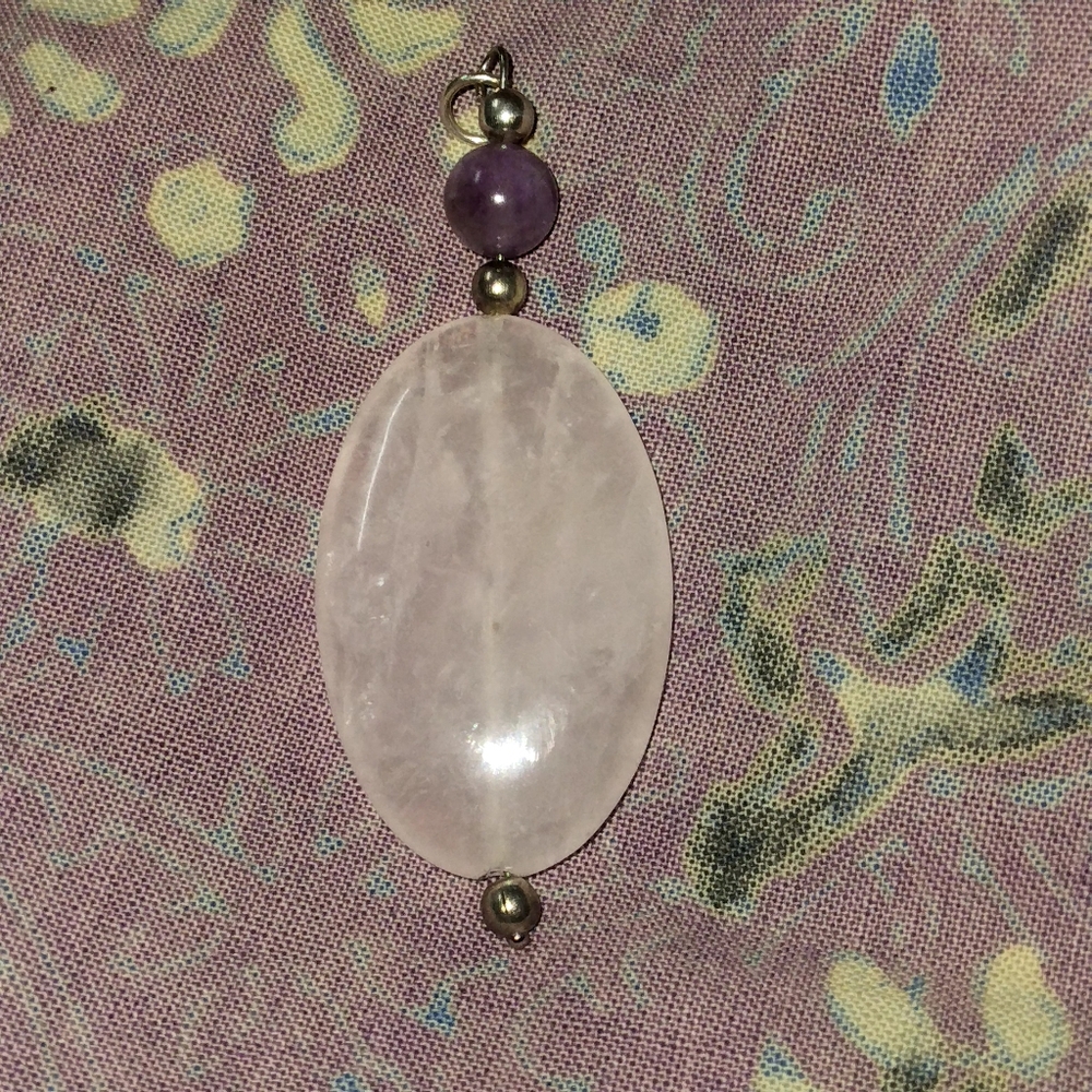 Handmade Rose Quartz and Amethyst Necklace Pendant